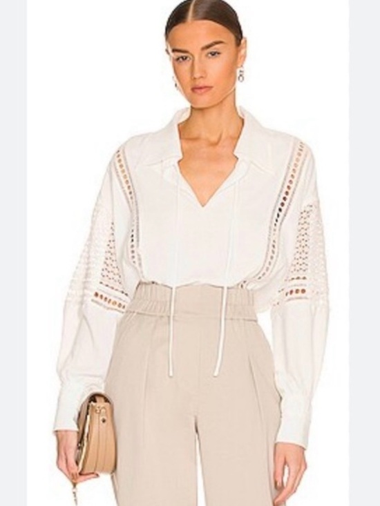 Brochu Walker Tops - Brochu Walker Kaia Blouse Oversized White Eyelet Lace Inset Long-Sleeve Top Sz M